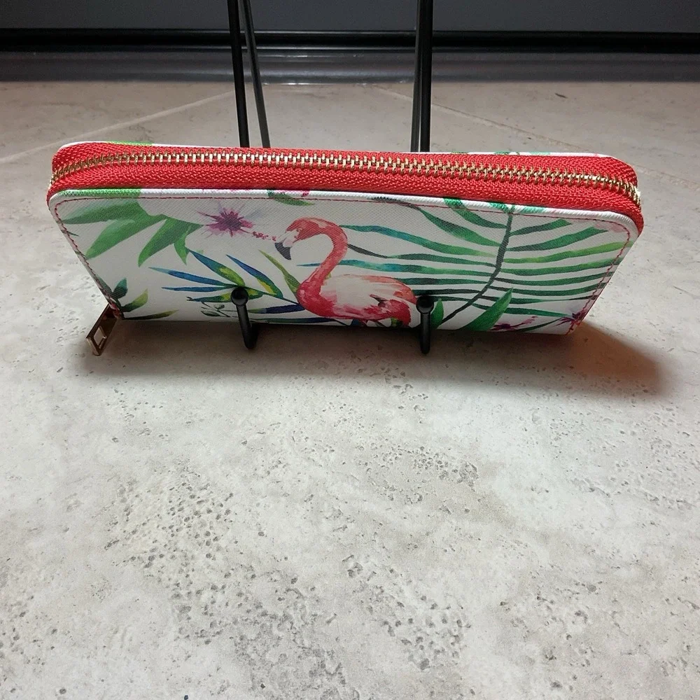 Coral Bay Tropical Wallet With Flamingo Faux Leather Zip Multicompartment,
